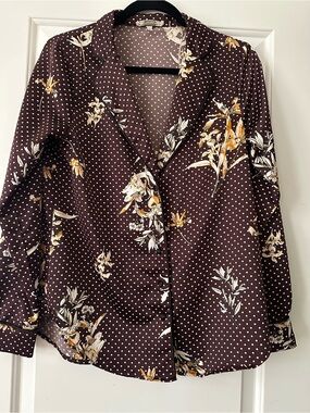 Womens Pyjama Style Floral Button-Front Blouse